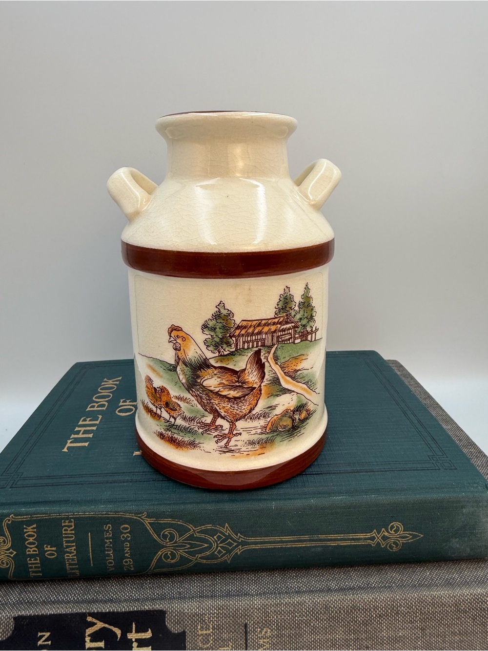 Vintage Ceramic Mini Milk Jug Decor Farmhouse Chickens Vase